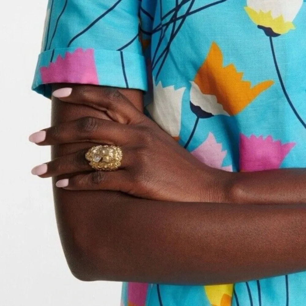 Gucci Gold Lion Ring with Clear Crystal
